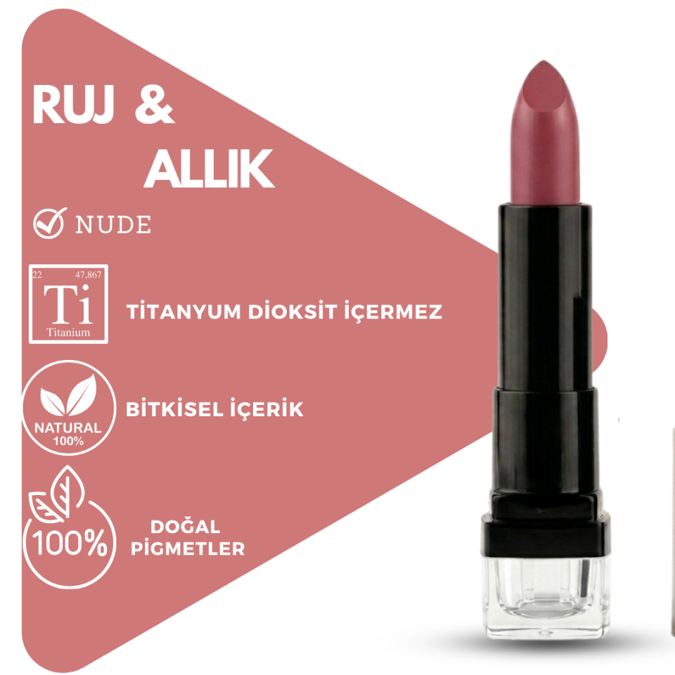 Bitkisel İçerikli Doğal Ruj Allık NUDE   (Stick)  5 gr
