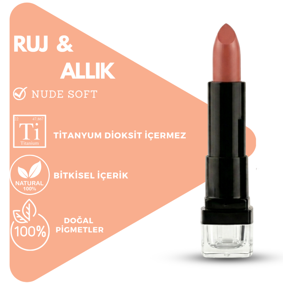 Bitkisel İçerikli Doğal Ruj Allık NUDE SOFT  (Stick)  5 gr