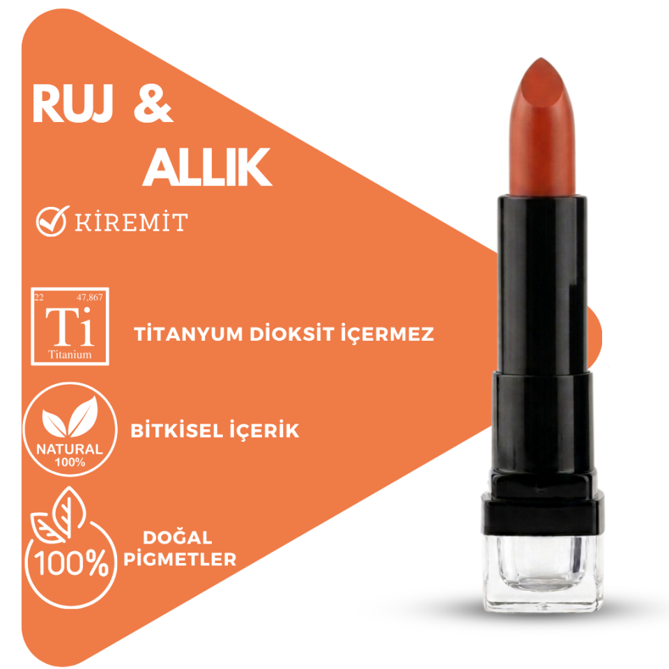 Bitkisel İçerikli Doğal Ruj Allık KİREMİT (NUDE TERRA)  (Stick)  5 gr