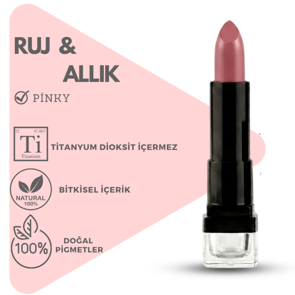 Bitkisel İçerikli Doğal Ruj Allık PİNKY (Stick) 5 gr