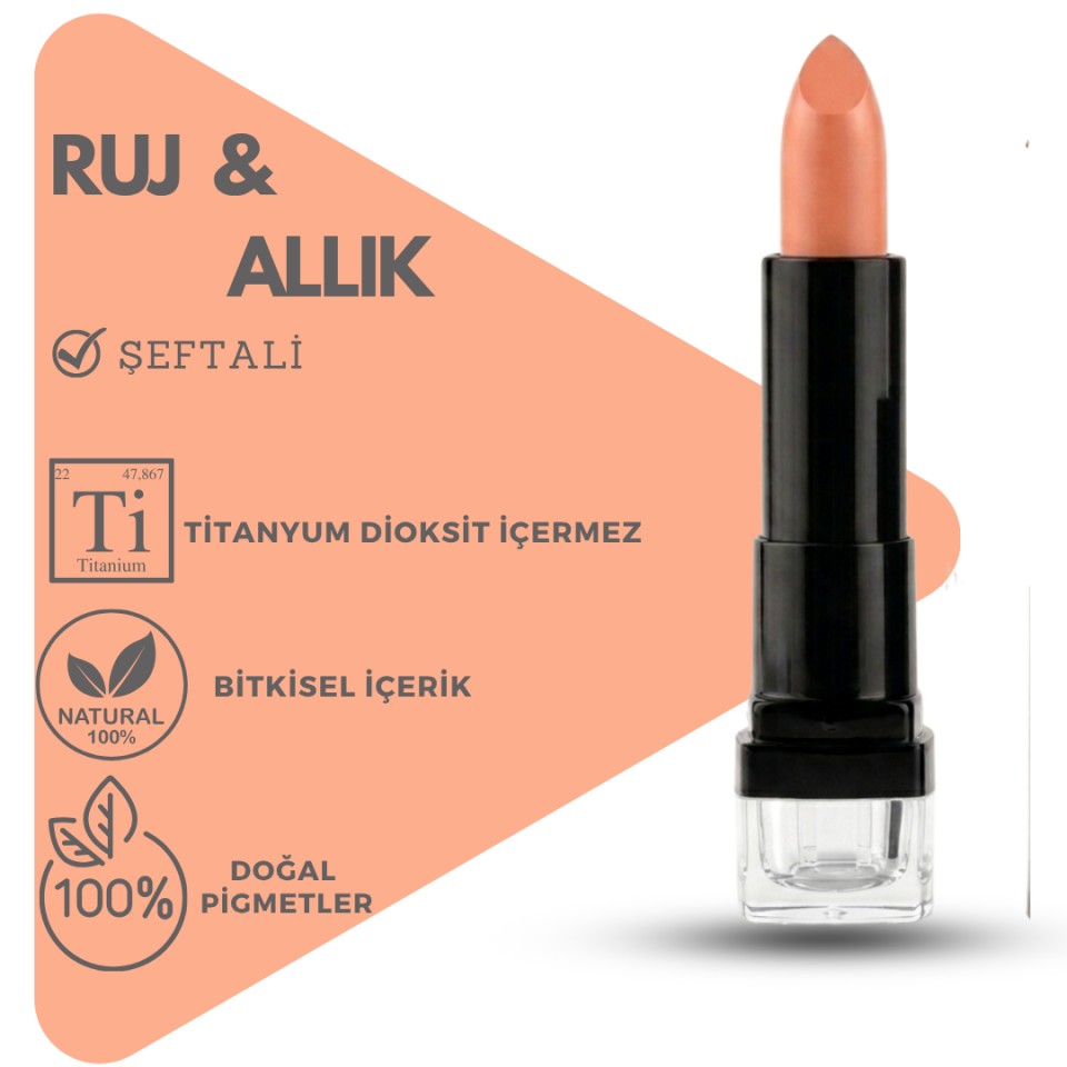 Bitkisel İçerikli Doğal Ruj Allık ŞEFTALİ (PEACHY) (Stick) 5 gr